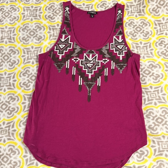 Express M Medium tank top - sleeveless - sequin Aztec style design - geometric - Picture 3 of 9